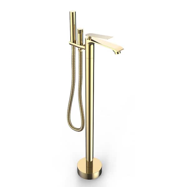 Maincraft Single-Handle Freestanding Bathtub Faucet with Handheld Shower in Titanium Golden