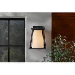 Cardston 13.88 in. 1-Light Black Outdoor Wall Light Fixture with White Opal Glass