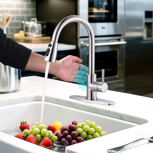 15.3 in. H Touchless Sensor 3-Functions Stainless Steel Single Handle Pull Down Sprayer Kitchen Faucet in Chrome