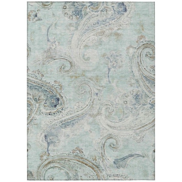 Chantille Machine Washable Indoor/Outdoor Abstract ACN2747 Aqua 3 ft. x 5 ft. Area Rug