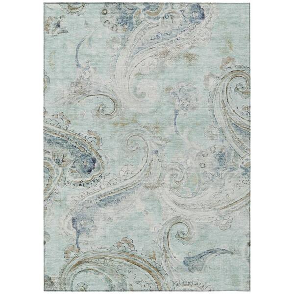 Chantille Machine Washable Indoor/Outdoor Abstract ACN2747 Aqua 8 ft. x 10 ft. Area Rug