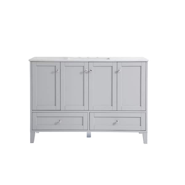 Unbranded Simply Living 48 in. Single Bathroom Vanity in Grey with Engineered Marble Vanity Top in Calacatta White