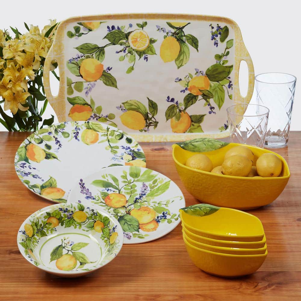 Yellow Lemon-Shaped Melamine Serving Platter and Bowl Set