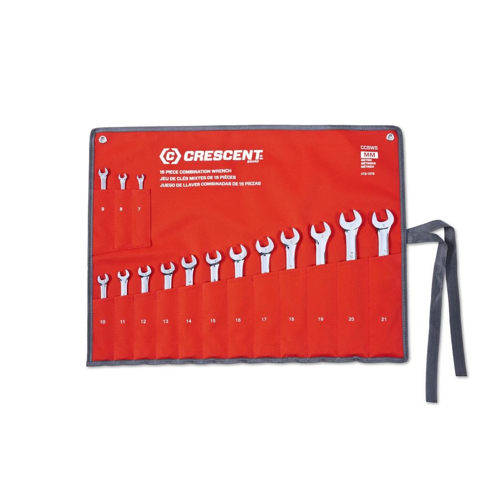 Crescent 12 Point Metric Combination Wrench Set with Tool Roll (15