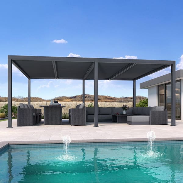 PURPLE LEAF 14 ft. x 20 ft. Gray Aluminum Frame Outdoor Hardtop Louvered Pergola with Adjustable Sunshade Roofs and In-Built Gutter