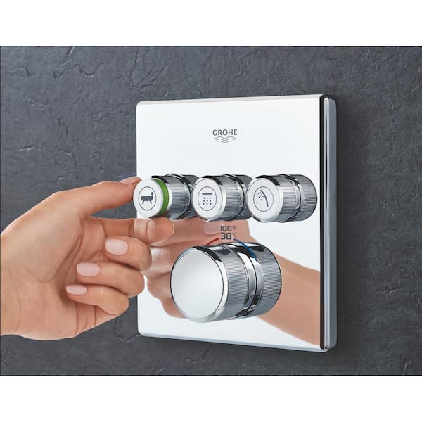 Grohtherm Smart Control Triple Function Square Thermostatic Trim with Control Module in Starlight Chrome