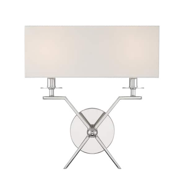 Savoy House Arondale 2-Light Polished Nickel Wall Sconce with White Fabric Shade