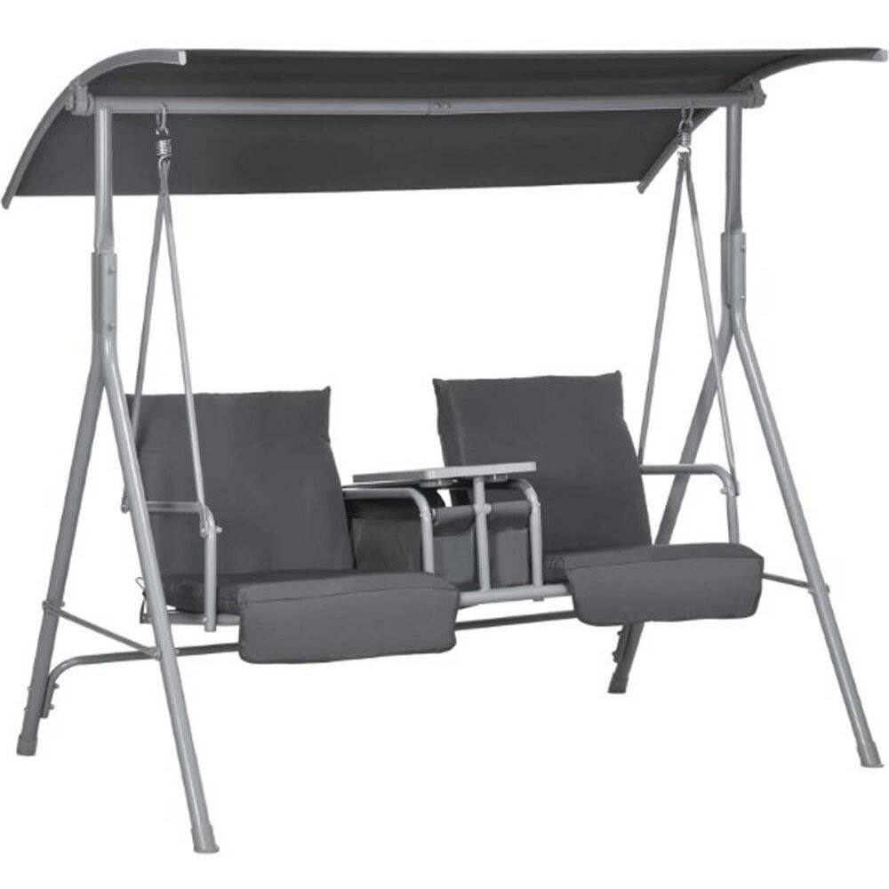 2-Person Gray Metal Porch Swing with Gray Cushions, Canopy and Table price history on PriceWatchPro