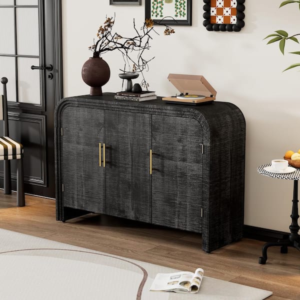 Retro Minimalist Antique Black MDF 47 in. Sideboard with Gold Handles and Adjustable Dividers