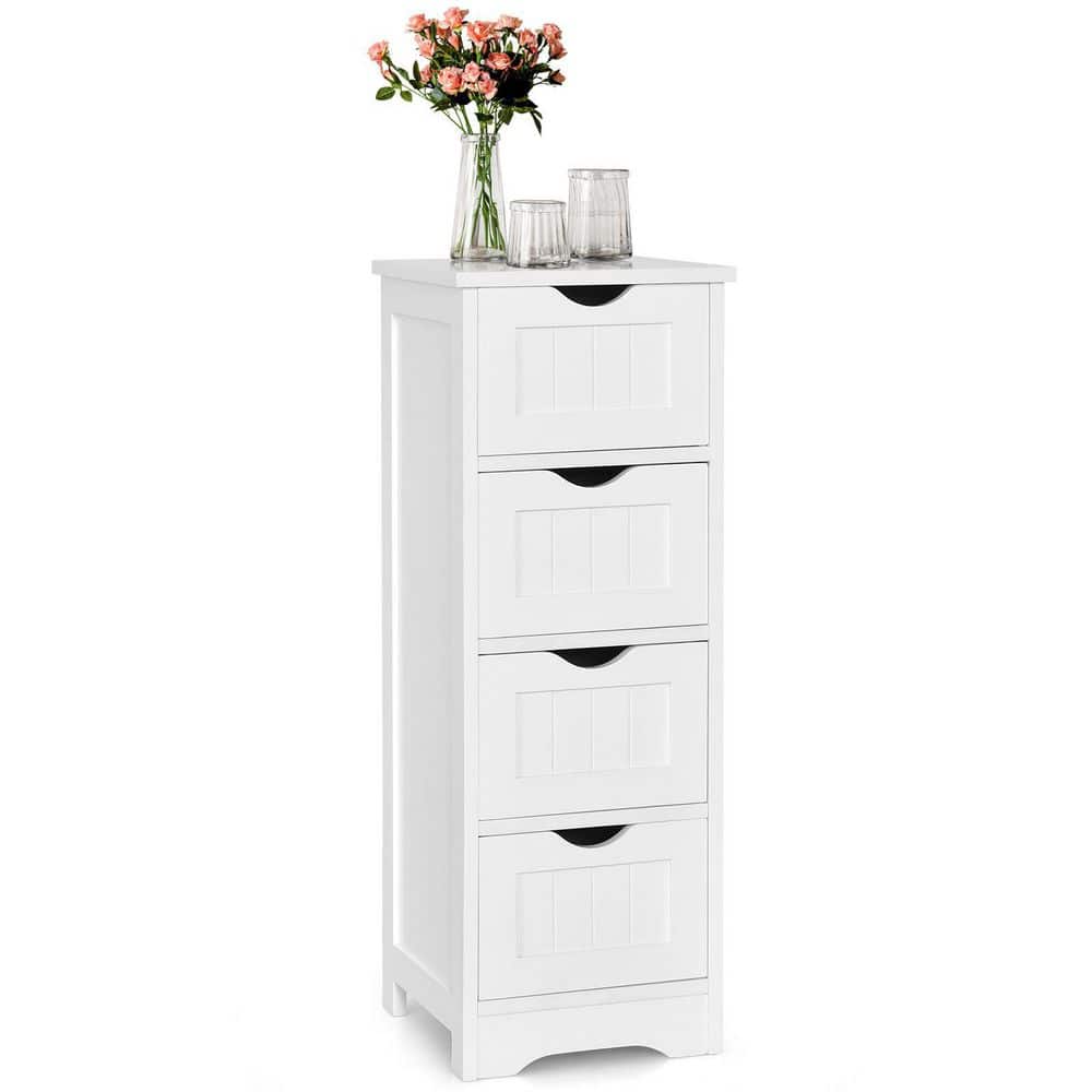 12 in. W x 12 in. D x 32.5 in. H White Floor Wooden Bathroom Freestanding Linen Cabinet with 4-Drawers price history on PriceWatchPro