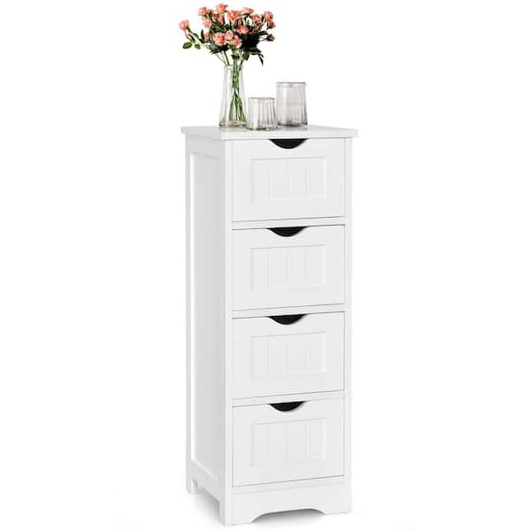 ANGELES HOME 12 in. W x 12 in. D x 32.5 in. H White Floor Wooden Bathroom Freestanding Linen Cabinet with 4-Drawers