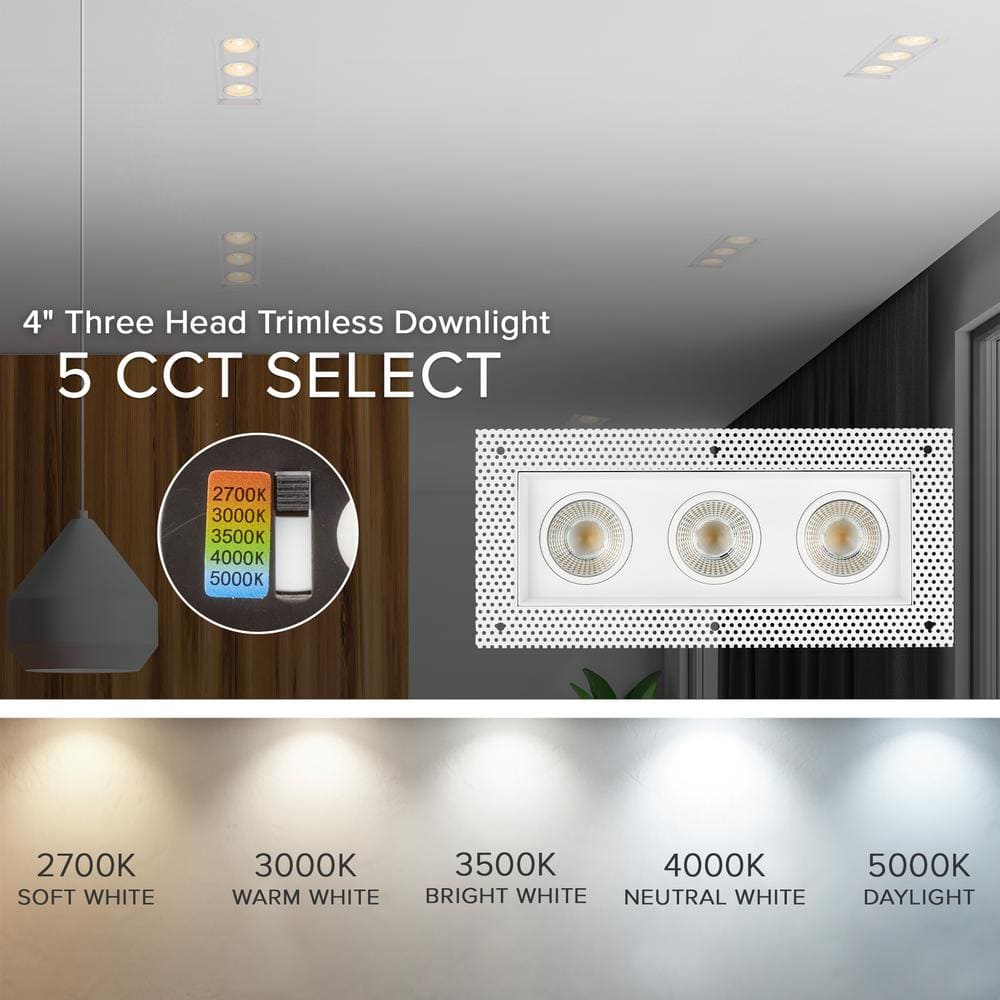 White Aluminum 3-Head LED Recessed Downlight