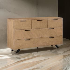 Brown and Black 7-Drawer 68 in. Wide Dresser Without Mirror