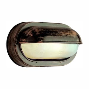 Mesa II 1-Light Rust Oval Bulkhead Outdoor Wall Light Fixture with Ribbed Glass
