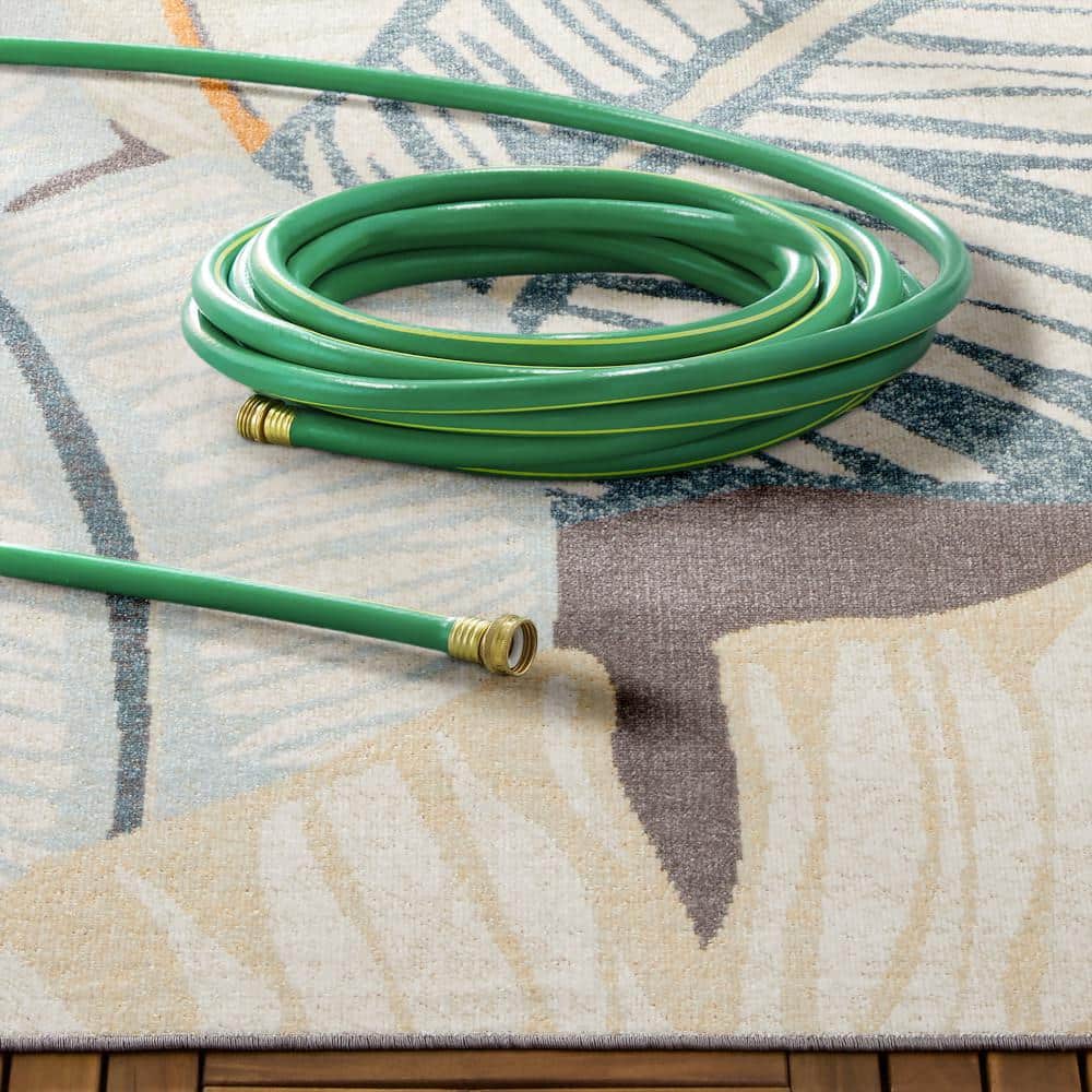 Dark Grey and Multicolor Synthetic Palm Fronds Indoor/Outdoor Area Rug