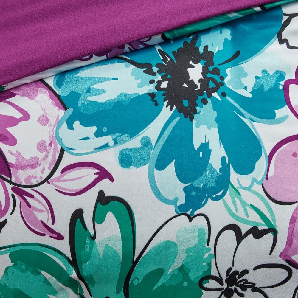 Full Blue Microfiber Down Alternative Floral Comforter Set
