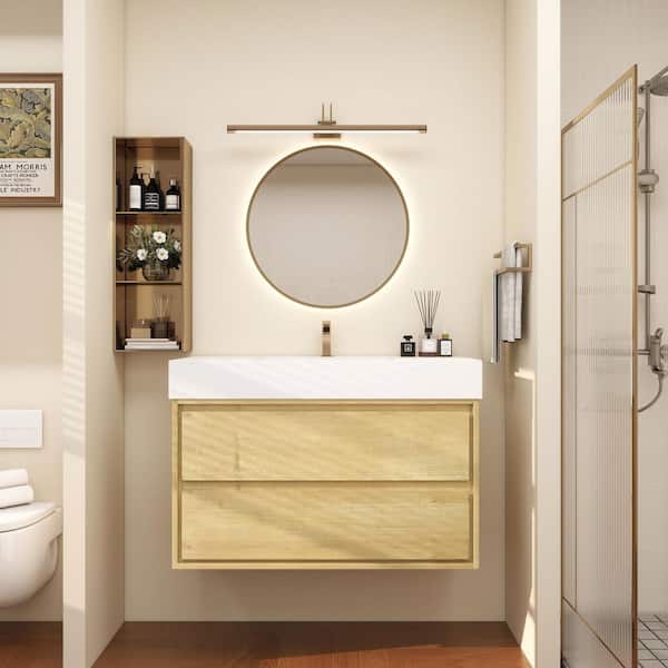 BV Better Vanity Saggie 42 in. W. x 20 in. D x 28 in. H Single Sink Floating Bath Vanity in Oak with White Acrylic Top