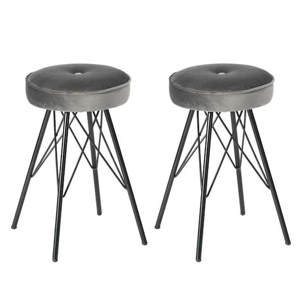 Homy Casa Eketahuna 20.4 in. Grey Velvet Stools (Set of 2)