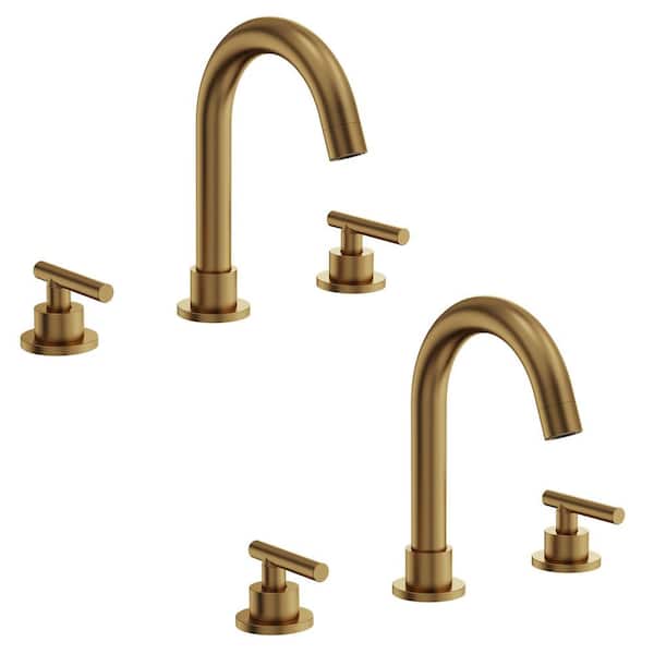 Waterfall High-Arc 8 in. Widespread Double Handle Bathroom Faucet 1 GPM in Brushed Gold Drain Not Included (2-Pack)