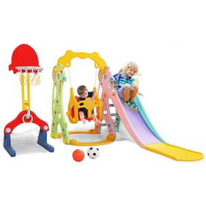 5 in 1 Toddler Slide and Swing Playset Indoor Outdoor Play Ground, Red Plus Yellow