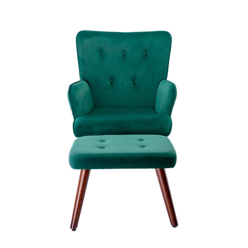 Dark Green Modern Velvet Accent Arm Chair with Ottoman