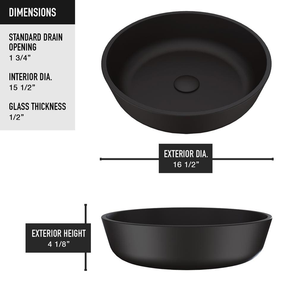 Modus Matte Black Glass Round Vessel Bathroom Sink