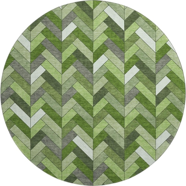 Mayfield Premium Machine Washable Abstract AMF2296 Olive 8 ft. x 8 ft. Round Rug