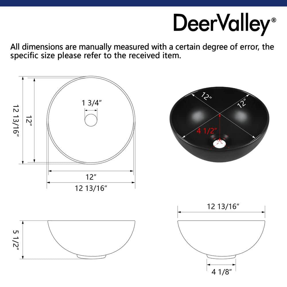 Matte Black Round Ceramic Above-Counter Vessel Sink