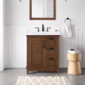 Pembroke 30 in. Single Sink Antique Oak Bath Vanity with White Engineered Stone Top (Assembled)