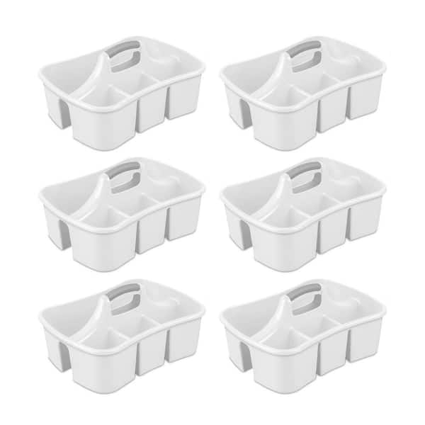 Sterilite Divided Ultra Caddy, Plastic, Portable Storage to Hold Bathroom  and Cleaning Supplies, 5 Large Compartments and Handle, White, 6-Pack