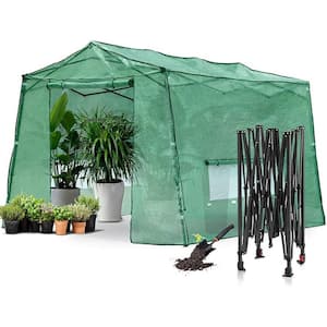 8.5 ft. x 6.9 ft. x 7.2 ft. Polyethylene Green Greenhouse with Roll-up Zipper Doors, Roll-Up Side Windows, Hand Shovel
