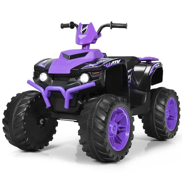 Costway 12-Volt Kids 4-Wheeler ATV Quad Ride-On Car with LED Light and Music Purple