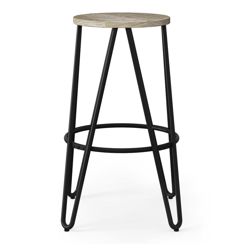 Simeon 26" Natural Wood and Black Metal Backless Counter Stools