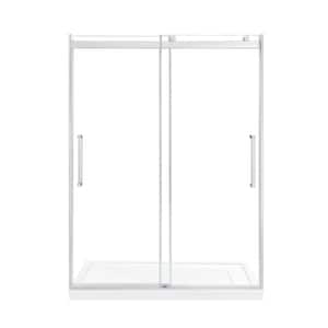 Elsie 60 in. W x 75.98 in. H Bypass Sliding Frameless Shower Door in Brushed Nickel Finish with Clear Glass