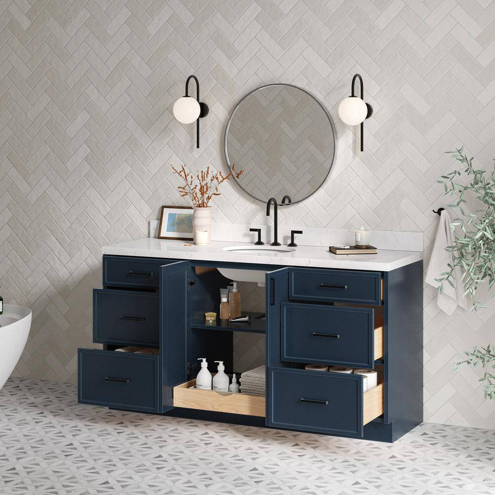 Midnight Blue 66" Freestanding Single Vanity with Carrara Quartz Top