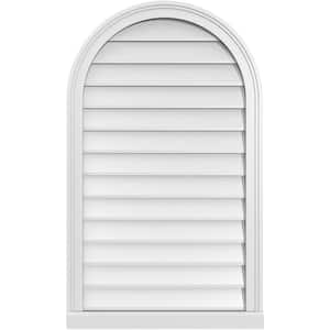 24 in. x 40 in. Round Top Surface Mount PVC Gable Vent: Decorative with Brickmould Sill Frame