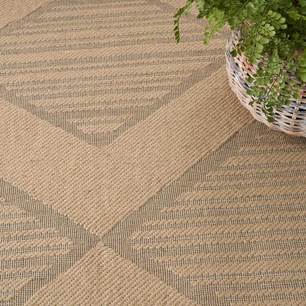 Natural Beige Geometric Flat Woven Wool and Synthetic Rug 8' x 10'