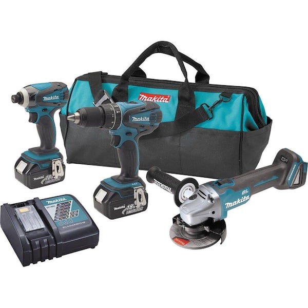 Makita - 18V LXT Lithium-Ion Cordless 3-Piece Combo Kit (Hammer Drill/Impact Driver/Angle Grinder) with (2) 3.0Ah Batteries