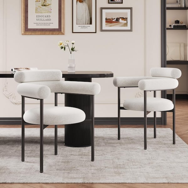 CHRISTOPHER KNIGHT HOME White Boucle Upholstered Armchair Dining Chairs (Set of 2)