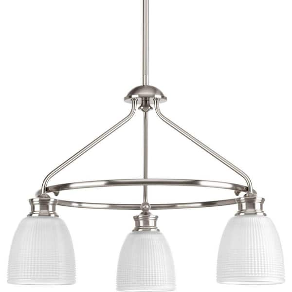 Progress Lighting Lucky Collection 3-Light Brushed Nickel Chandelier with Frosted Prismatic Glass
