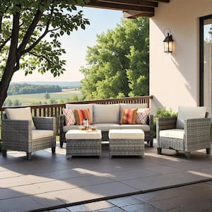XIZZI Megon Holly Gray 5-Piece Wicker Outdoor Patio Conversation