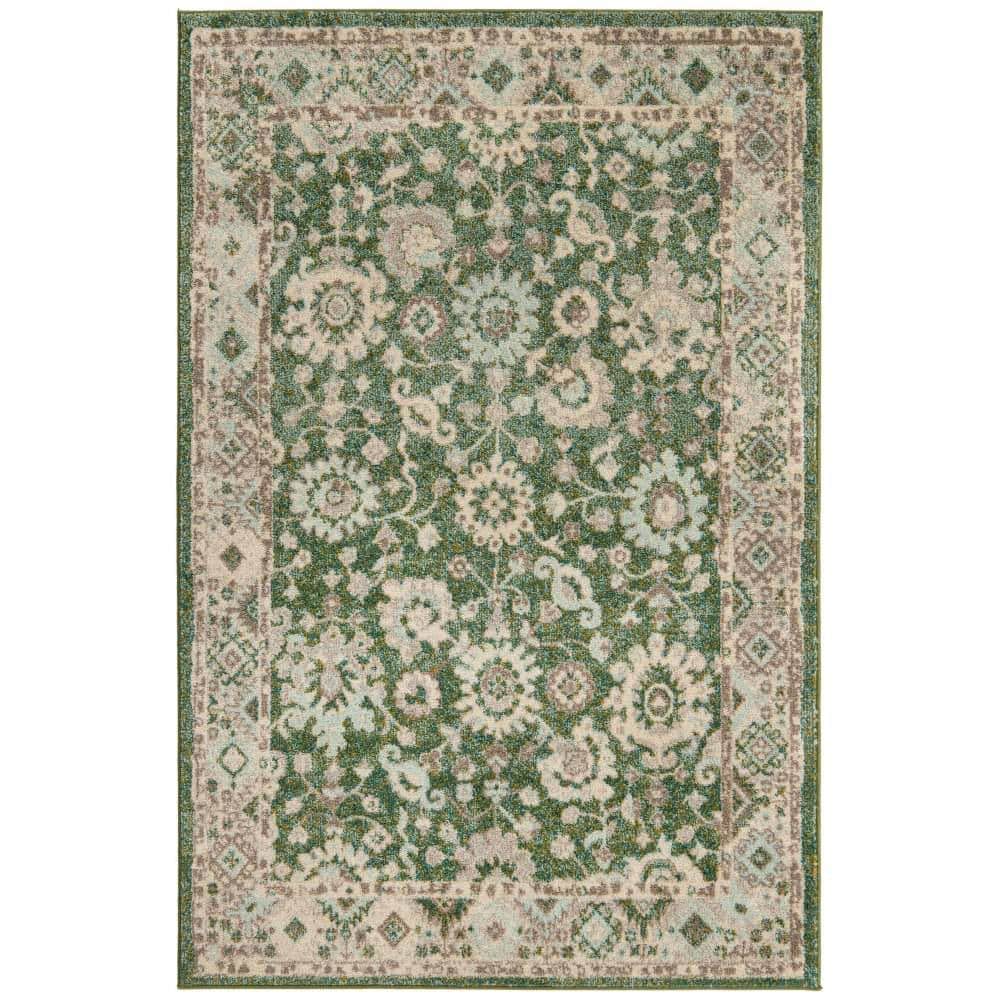 Krystle Green and Beige Overdyed Floral Area Rug 5'1" x 8'