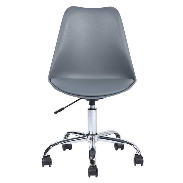 sumyeg Gray PU Leather Swivel Task Chair Cushion Adjustable Height Office Desk Chair
