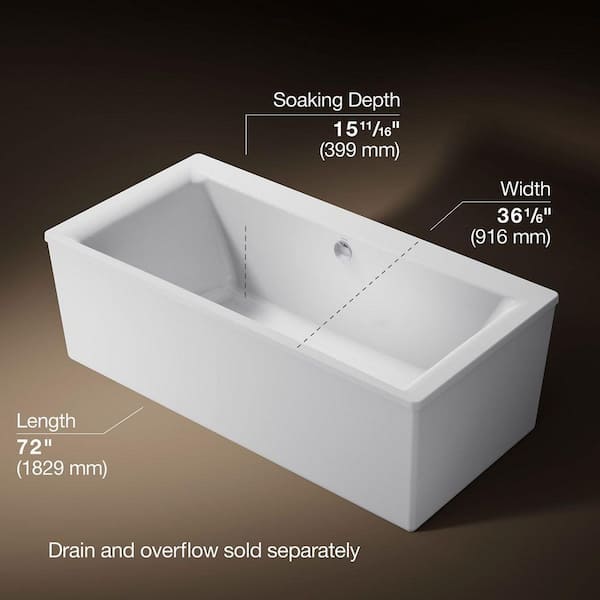 KOHLER Stargaze 72 in. x 36 in. Soaking Bathtub with Center Drain