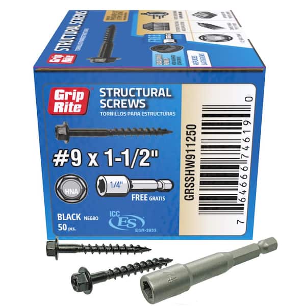Grip-Rite #9 in. x 1-1/2 in. Structural Screw Dual Drive/Hex Washer Head (50-Piece/Pack)