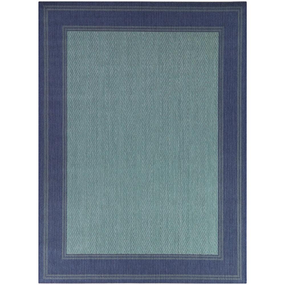 Hampton Bay Navy/Aqua 5 x 7 Border Indoor/Outdoor Area Rug 3123360
