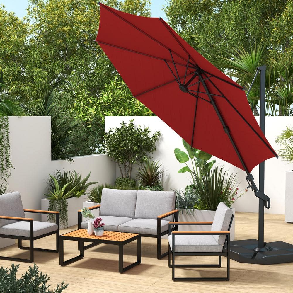 Red 10ft Steel Cantilever Patio Umbrella with Double-Top Canopy