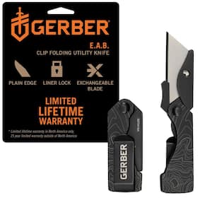 Gerber E.A.B. Compact Utility Knife – Stainless Steel, Replaceable Blade, Black Topo