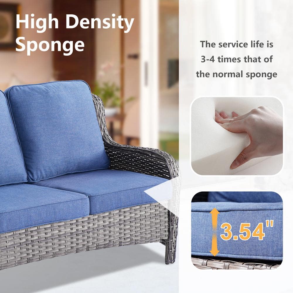 Denim Blue 5-Piece Iron Frame Patio Sofa Set