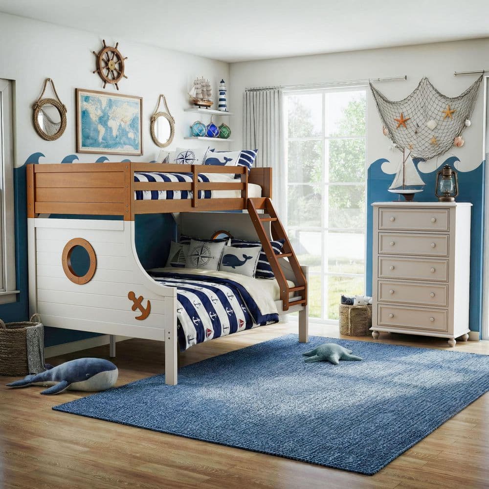 Furniture of America Poso 2-Piece Oak/White Solid Wood Twin over Full ...
